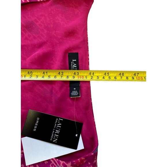 LAUREN Ralph Lauren Womens 8 Geometric Print Belted Crepe Midi Dress Fuchsia NWT - Picture 15 of 15